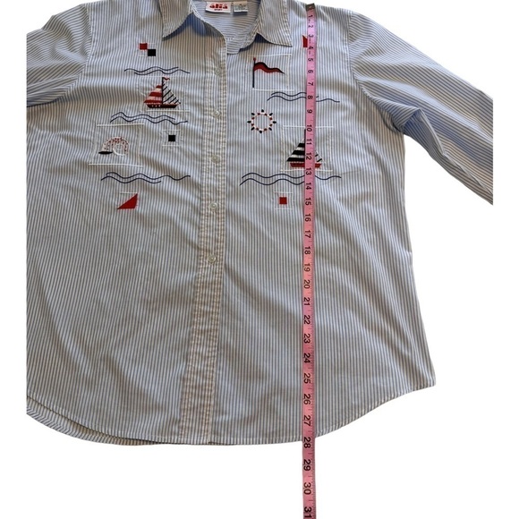 Alia Sport Nautical Boats & Stripes Vintage Button Down Blouse - Size Medium - Picture 7 of 9